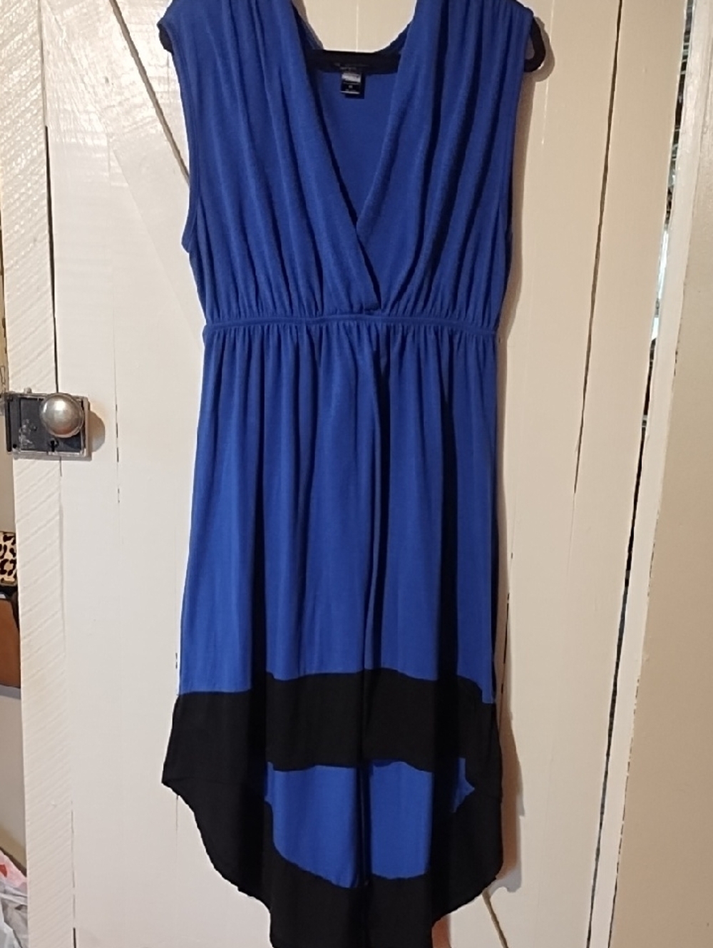 Delirious Royal Blue and Black Sleeveless V-Neck High-Low Dress